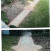 After- 40 ft. Natural Blue Stone walkway with a soilder brick border and circular herringbone pattern